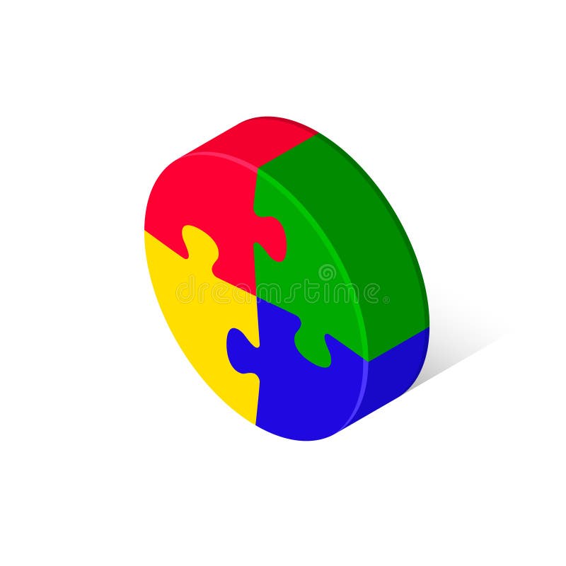 Round Circle Puzzle 3d Geometric Isometric Figure, Vector Isolated