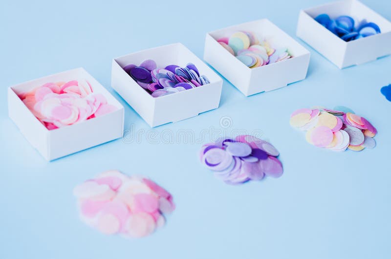 Round Confetti in Four Square Boxes Stock Photo Image of event