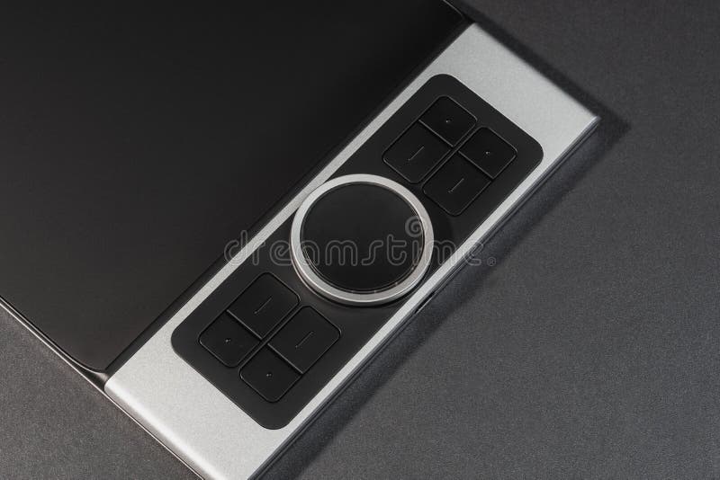Round Dial Studio edit device with buttons on dark background. stock illustration