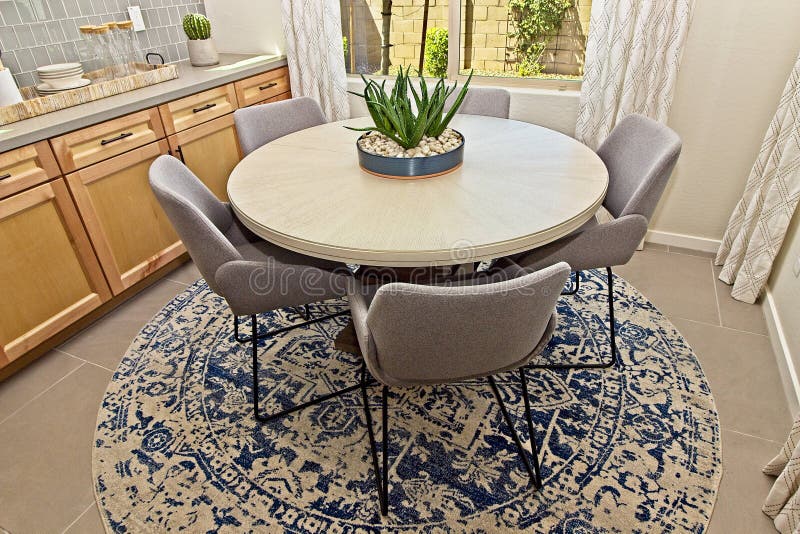 Round Dining Area Table with High Back Chairs Stock Photo Image of