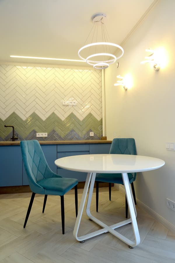 Round Dining Table and Chairs in the Kitchendining Room Stock Image