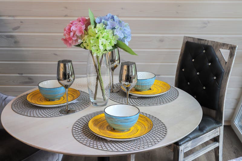 Round Dining Table in a Modern Interior Stock Image - Image of