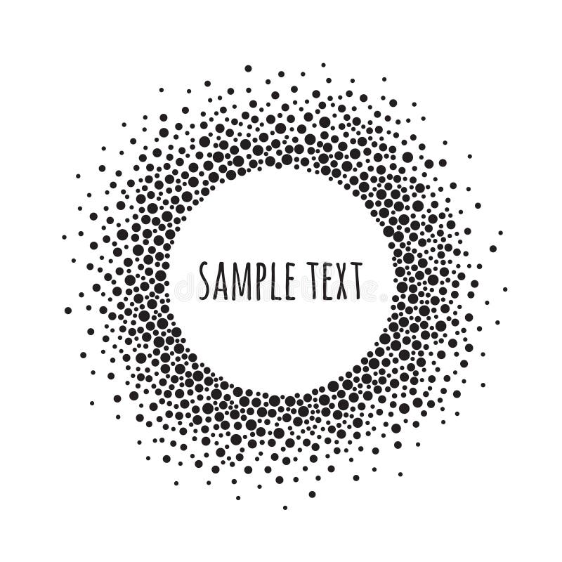 Round dotted frame with space for text. Black and white vector abstract background.