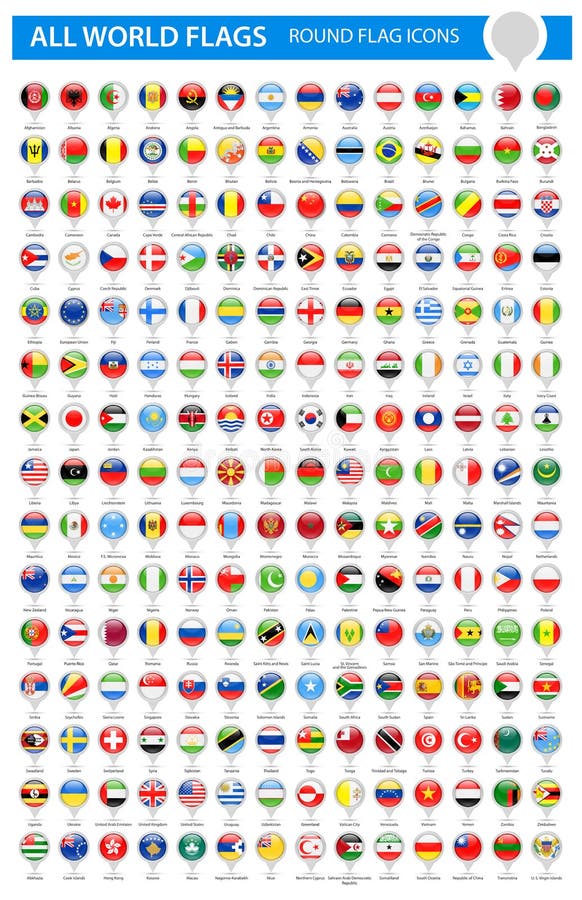 Round Flag Pins - All World Vector vector illustration