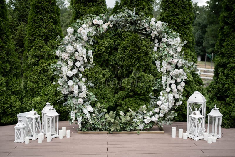 Round Flower Arch. Circle Wedding Ceremony Arch. Trend. Outside