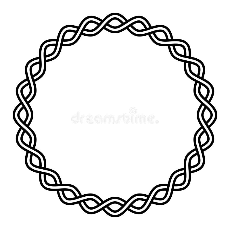 Round frame braided cable, wavy intersecting lines in circle, vector vignette pattern decoration, ornament