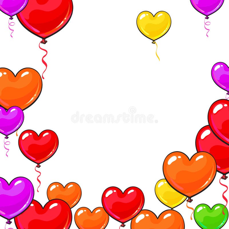 Bunch Colorful Cartoon Heart Balloons Stock Illustrations – 240