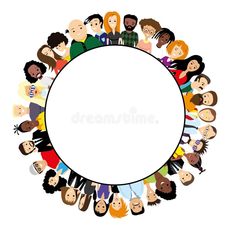 Round frame with different people. vector illustration