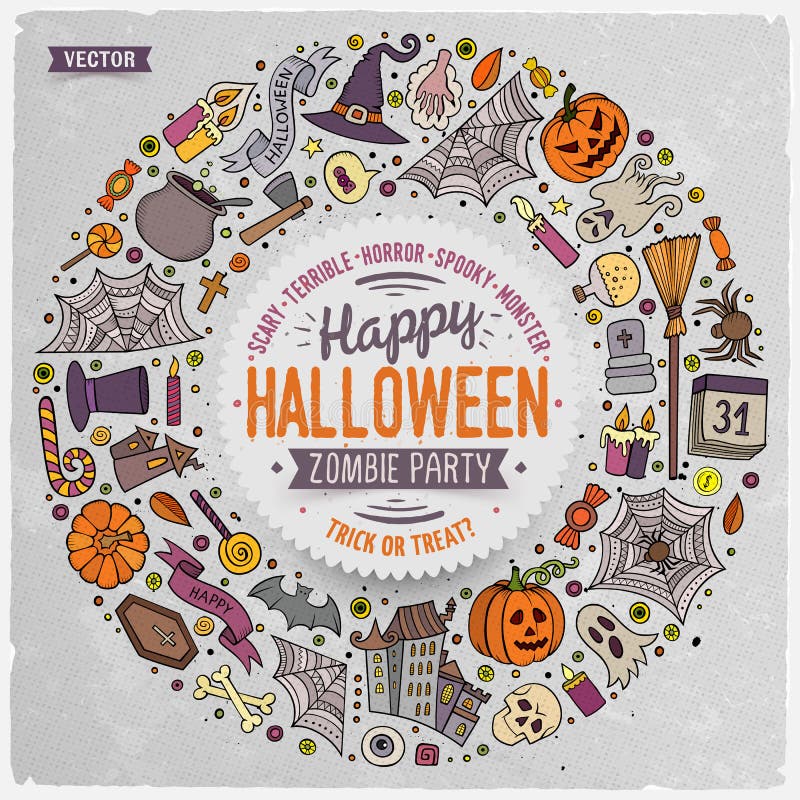 Download Round Frame Halloween Cartoon Objects, Symbols And Items ...
