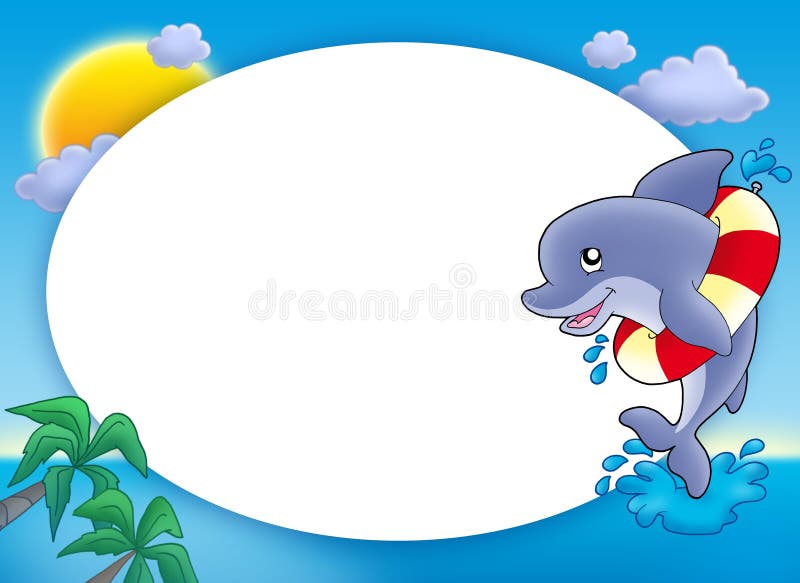 Round frame with jumping dolphin royalty free illustration