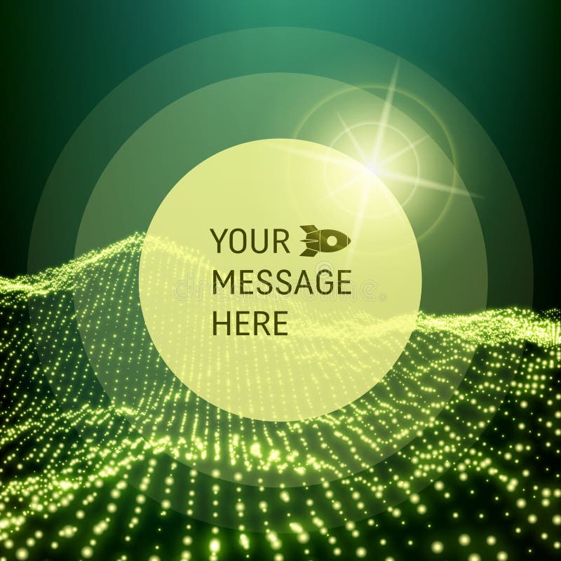 Round Frame with Place for Text. Lattice Structure. 3D Grid Surface with Particles. stock illustration