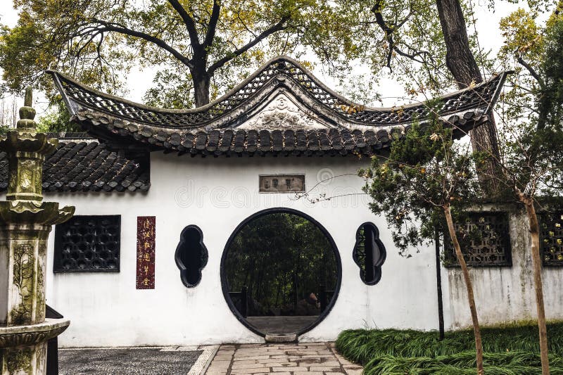 The round gate in Chinese style garden royalty free stock photos