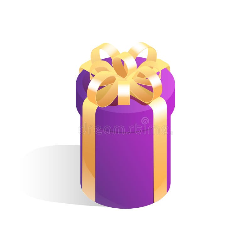 Round gift box. Isometric vector icon isolated on white background.