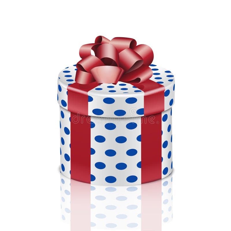 Round gift box with red ribbon