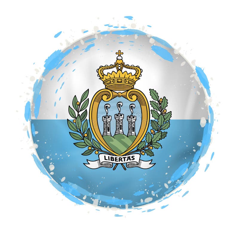 Round grunge flag of San Marino with splashes in flag color stock illustration Round grunge flag of San Marino with splashes in flag color stock illustration