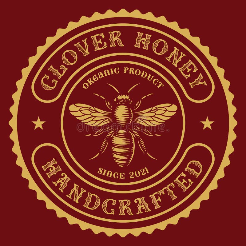 A round honey label in vintage style vector illustration