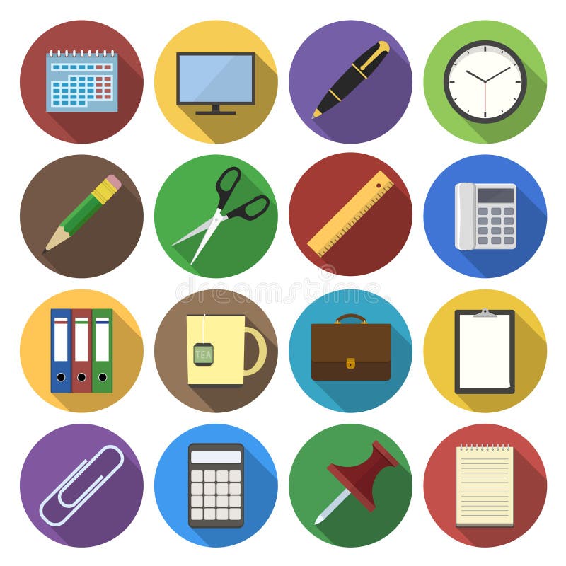 Round Icon of Office Supplies in Flat Design Stock Vector Illustration of life, monitor 55851733
