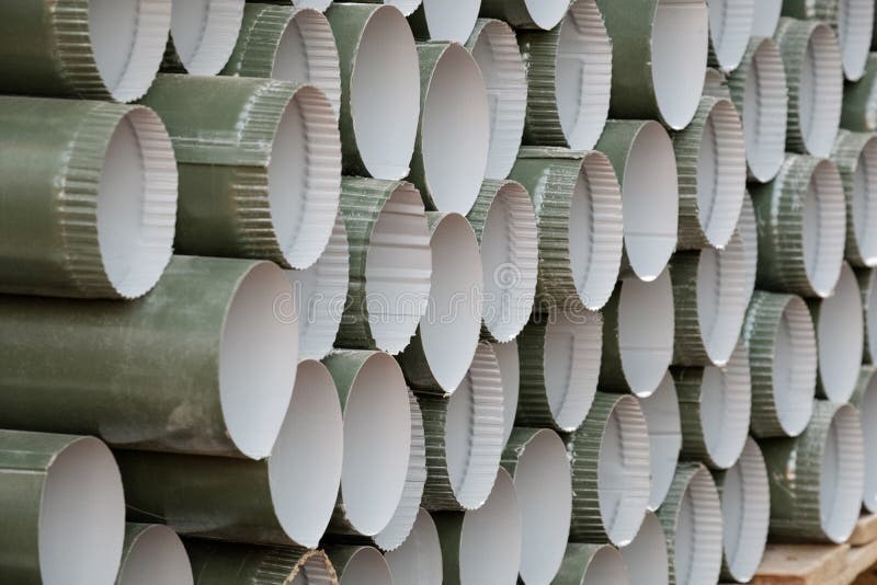 Round Industrial Plastic Pipes for Construction. Texture and Background