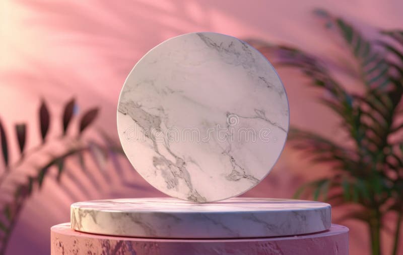 A Round Marble Slab on Top of a Pink Wall Stock Image Image of