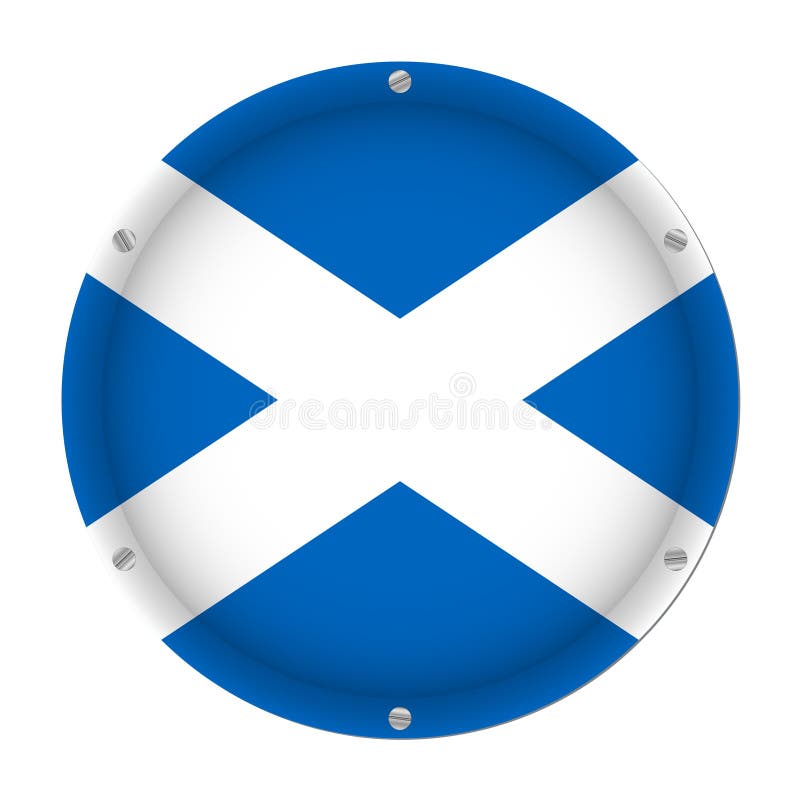 Round metallic flag of Scotland with screws