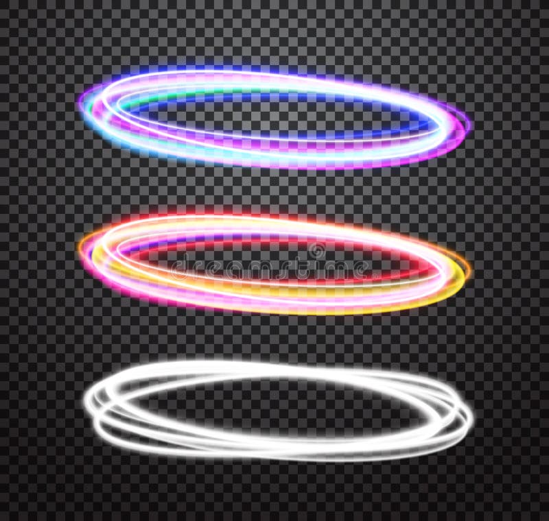 Round neon light trail vector special effects set