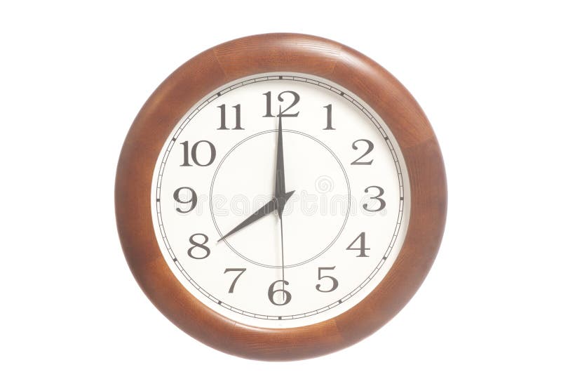 Round office clock showing eight o clock