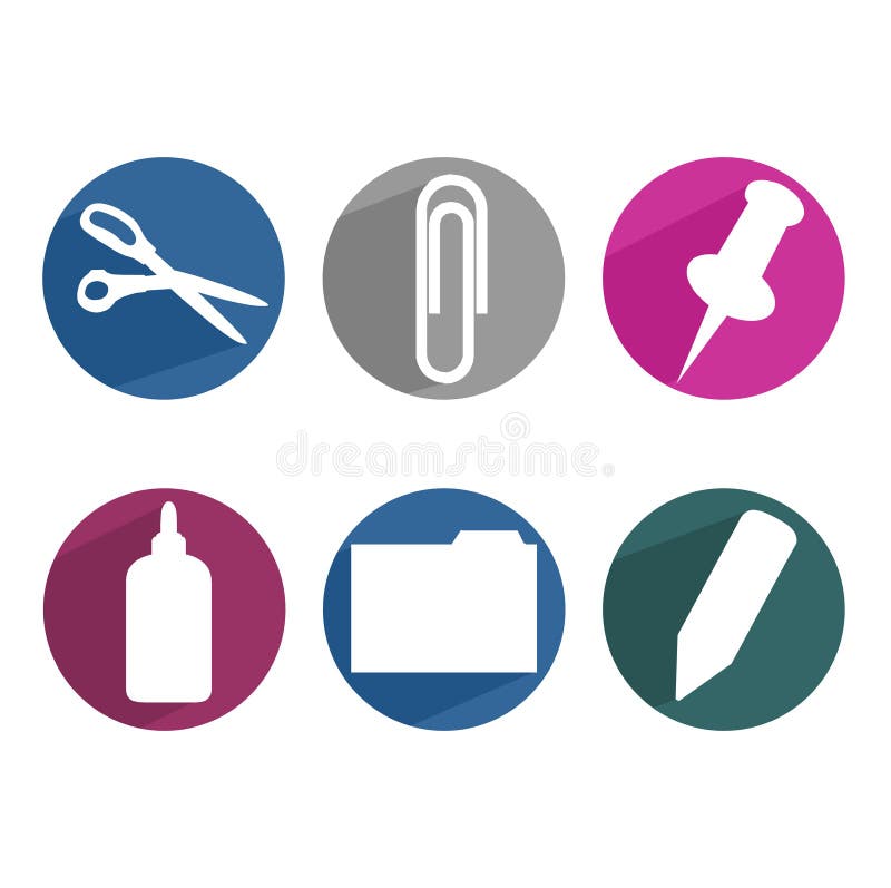 Round office supply flat icons collection