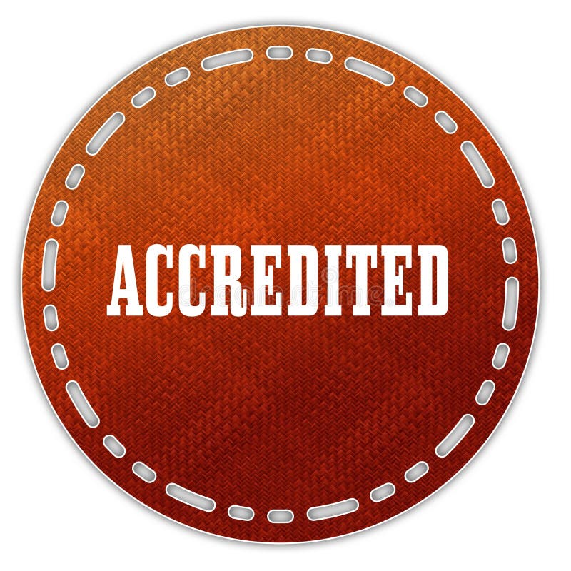 Round Orange Pattern Badge with ACCREDITED Message. Stock Illustration