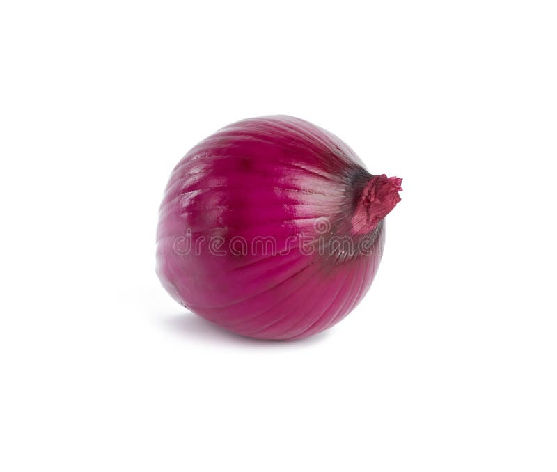 Round raw whole red onion isolated on a white background
