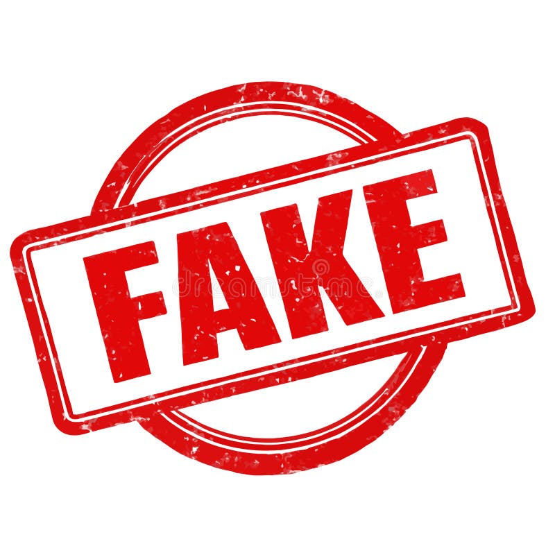 The round rectangular red stamp clearly shows the word \'FAKE\' in bold letters stock illustration