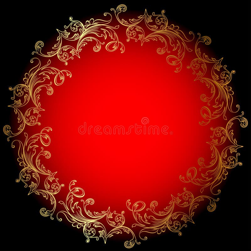 Round red background with gold ornament