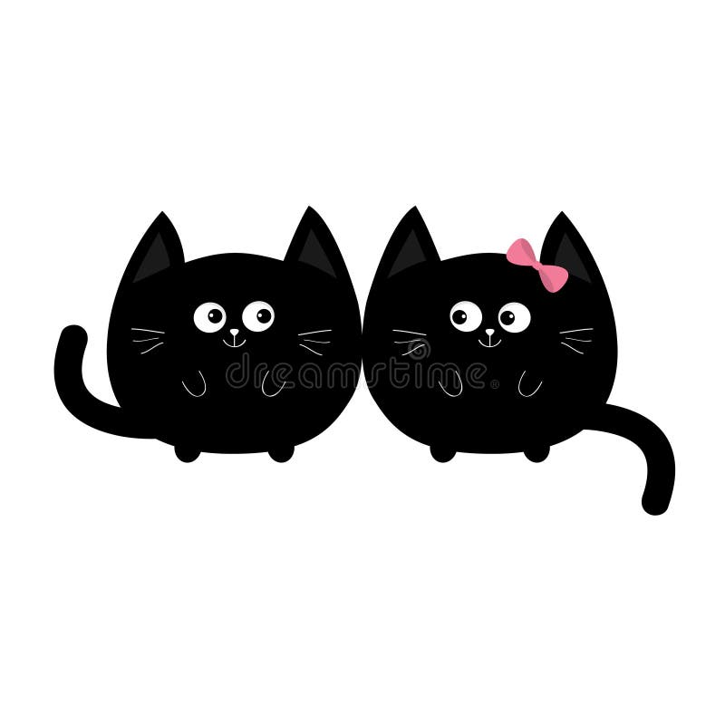 Black white cat icon set. Cute kawaii cartoon character. Funny