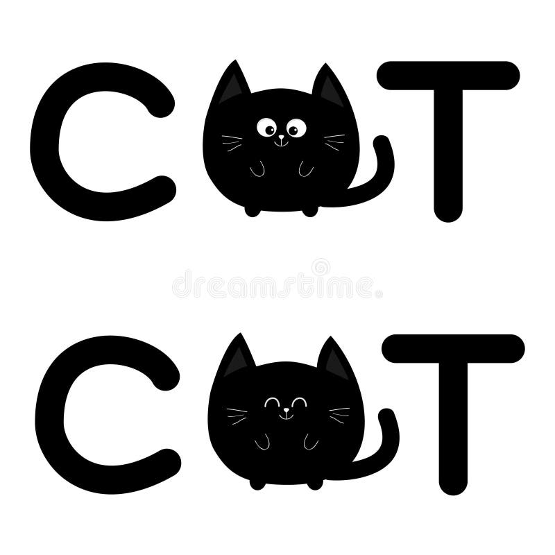 Cute Black Cat Icon. Funny Cartoon Character. Kawaii Animal. Tail