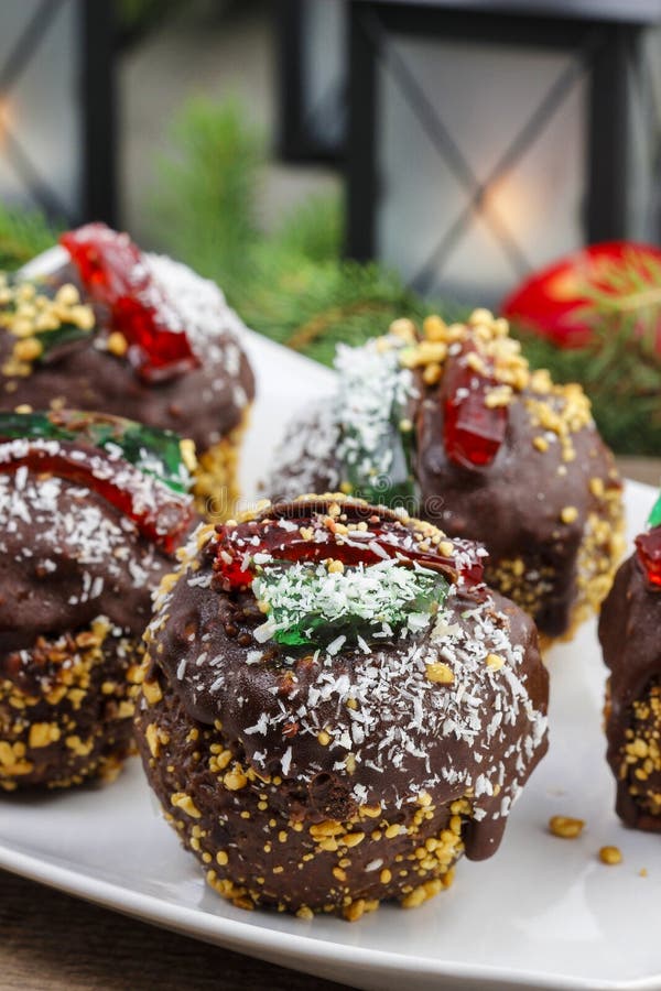 Round Shape Chocolate Christmas Cakes Stock Image - Image of lantern ...