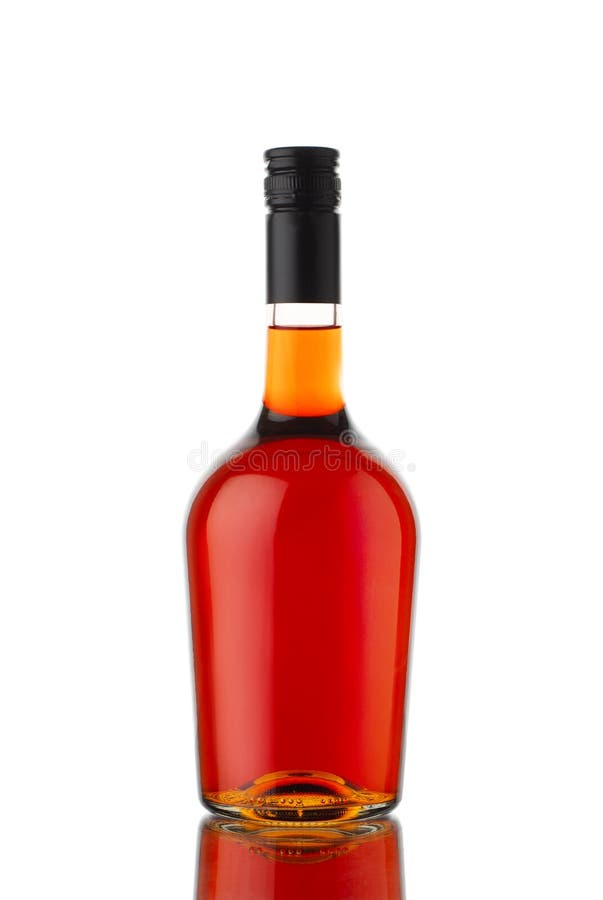 Round Shape Cognac Brandy or Whisky Bottle Isolated on White Background