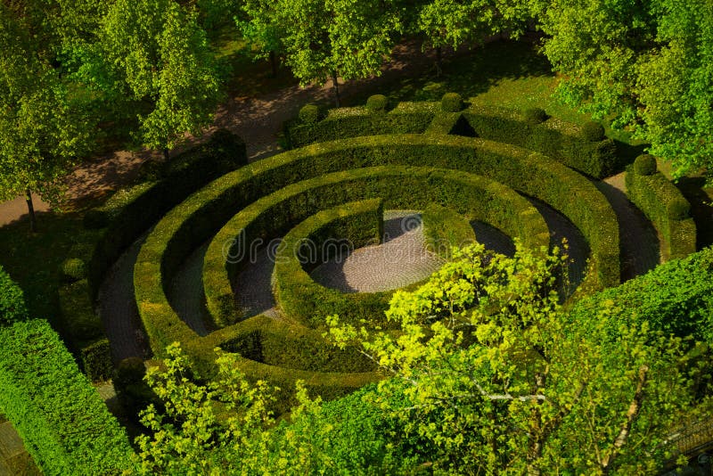 Round shape labyrinth green bush in Luxembourg stock photo
