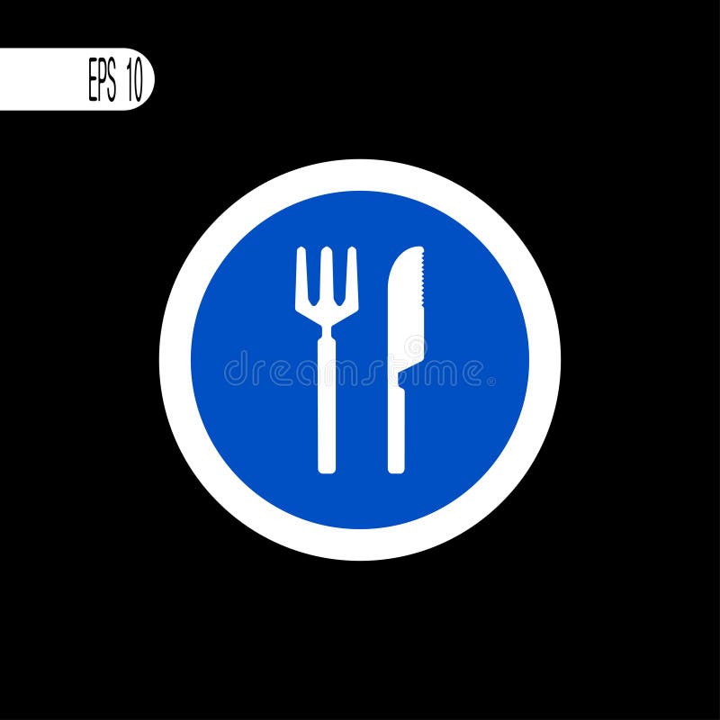 Round sign white thin line. Road fork and knife sign, icon - illustration royalty free illustration Round sign white thin line. Road fork and knife sign, icon - illustration royalty free illustration