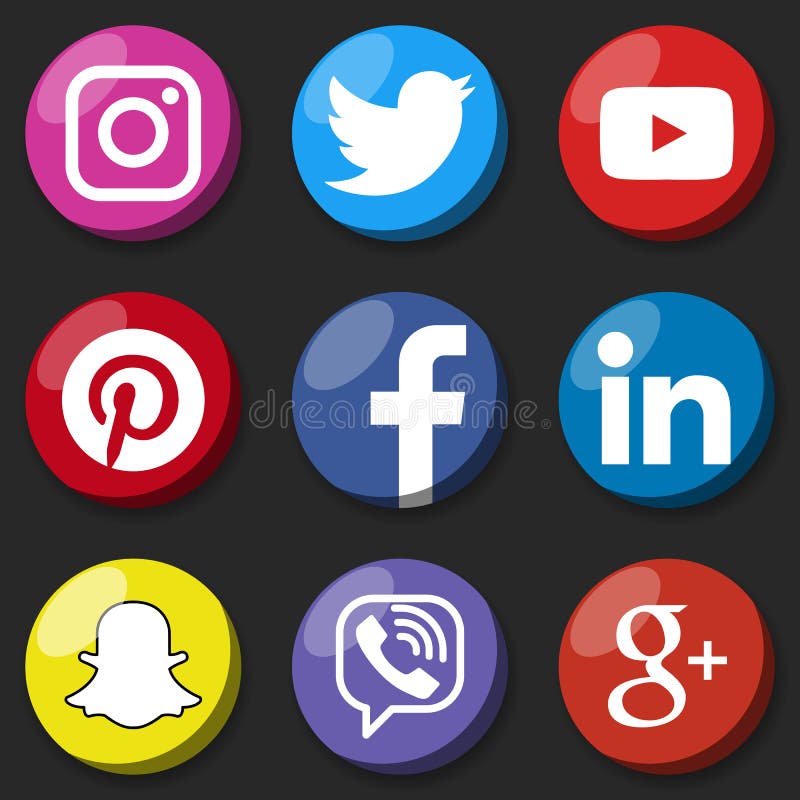 Round social media logo or social media icon template set. Social network web button. vector illustration