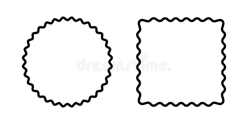 Round and square frames with wiggly edges. Circle and rectangular shapes with curvy borders. Empty laced text boxes stock illustration