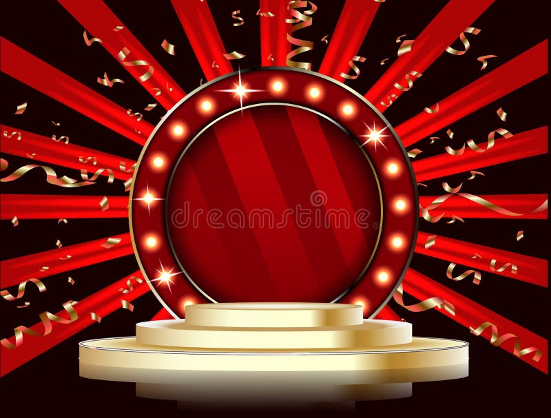 Stage success. Круглый подиум. Подиум с золотым фоном. Рендер подиумы с золотыми полосками и рамками. Фон подиум черный с золотом.