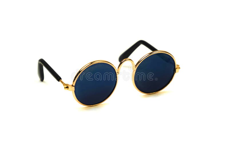 Round Sunglasses with Blue Glass Isolated on White Background Stock