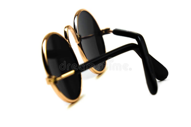 Round Sunglasses with Blue Glass Isolated on White Background Stock