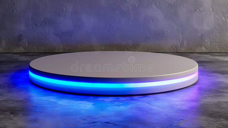 A round table with a blue light on top of it stock photos