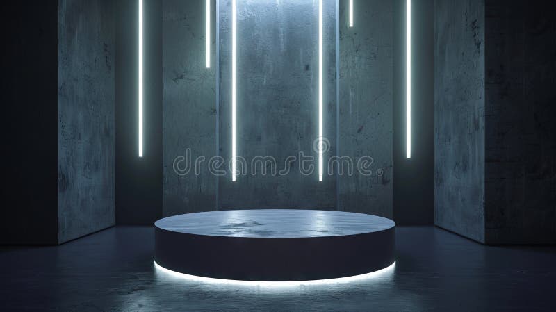 A round table in a dark room with light coming from the ceiling royalty free stock photo