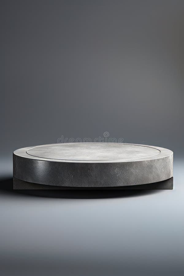 Round table with metal base on gray background with shadow. Generative AI royalty free illustration