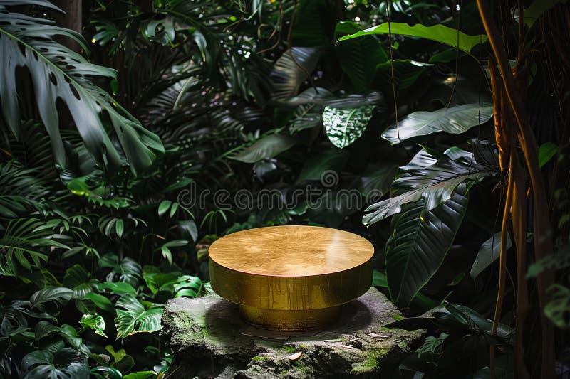 A round table in the middle of a jungle stock photo