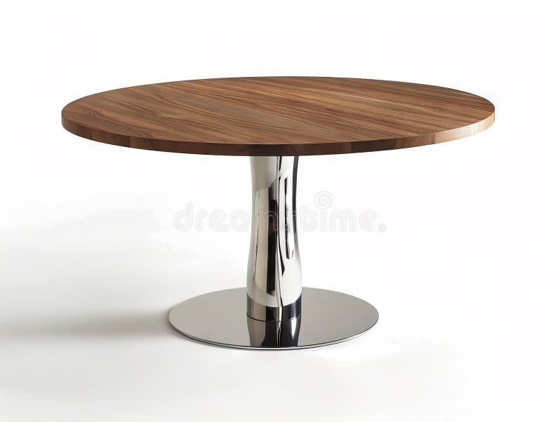 A round table with a wooden top and chrome base royalty free stock images