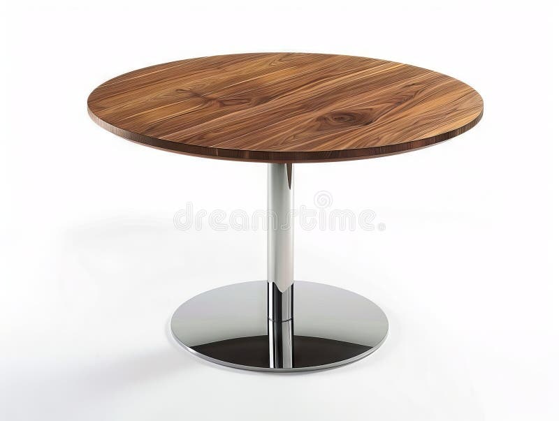 A round table with a wooden top and chrome base royalty free stock images