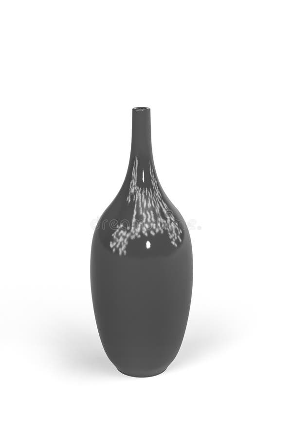 Round Tall Narrow Neck Graphite Glass Vase Isolated on White Stock