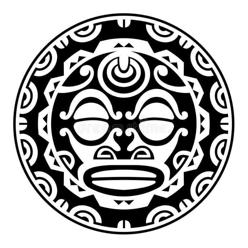 Round tattoo ornament with sun face maori style African aztecs or mayan  ethnic mask 5675395 Vector Art at Vecteezy